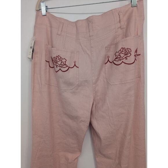 NWD Maeve The Junie Embroidered High-Rise Flare Pants Sz 32P Pink #7C503 - Picture 6 of 16